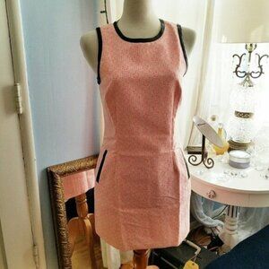Pink Sheath Dress Anthropologie w/ Black Faux Leather Trim